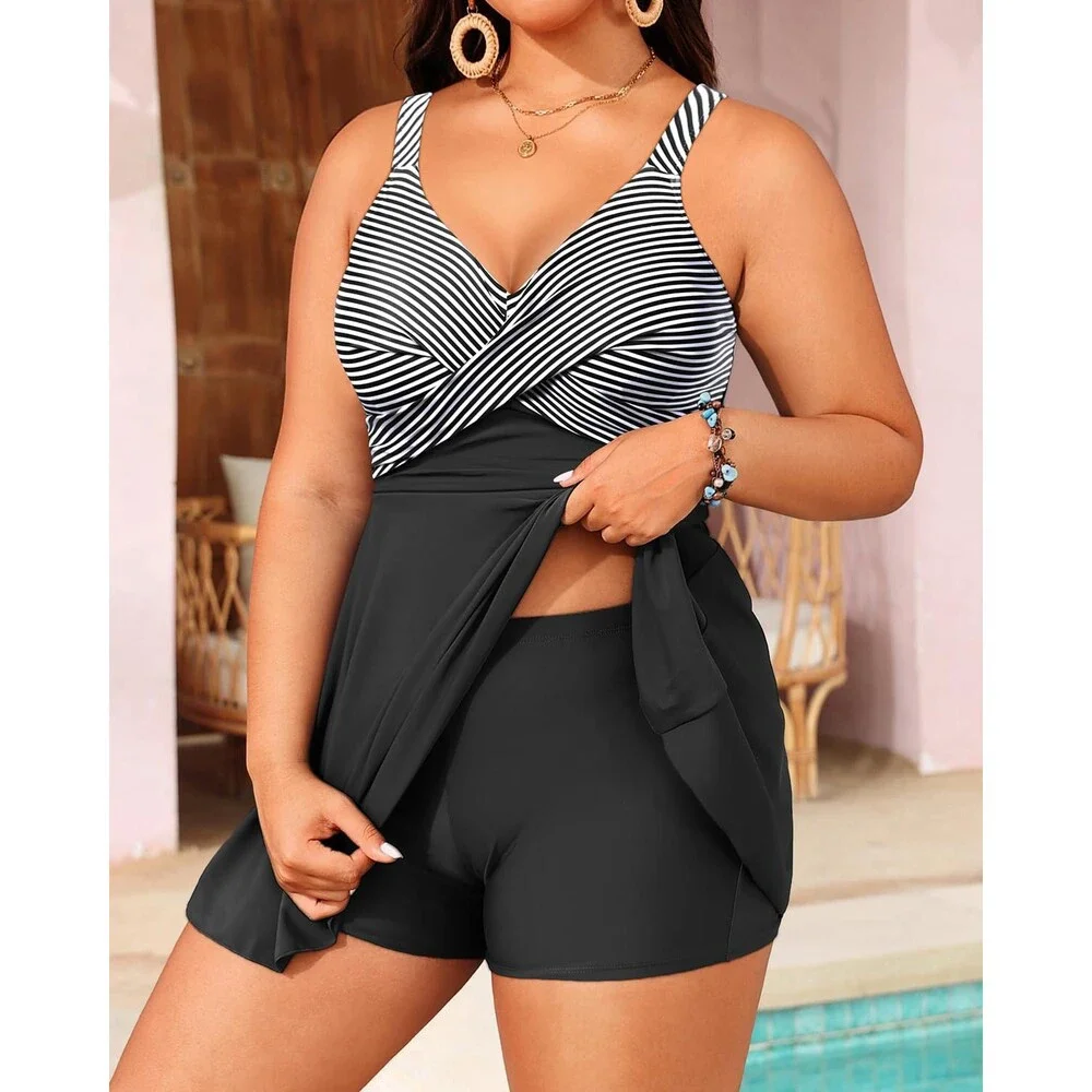 Aqua Plus Size Black Eve Swim Dress Two Piece Tankini Swimsuit Tummy Control 20W